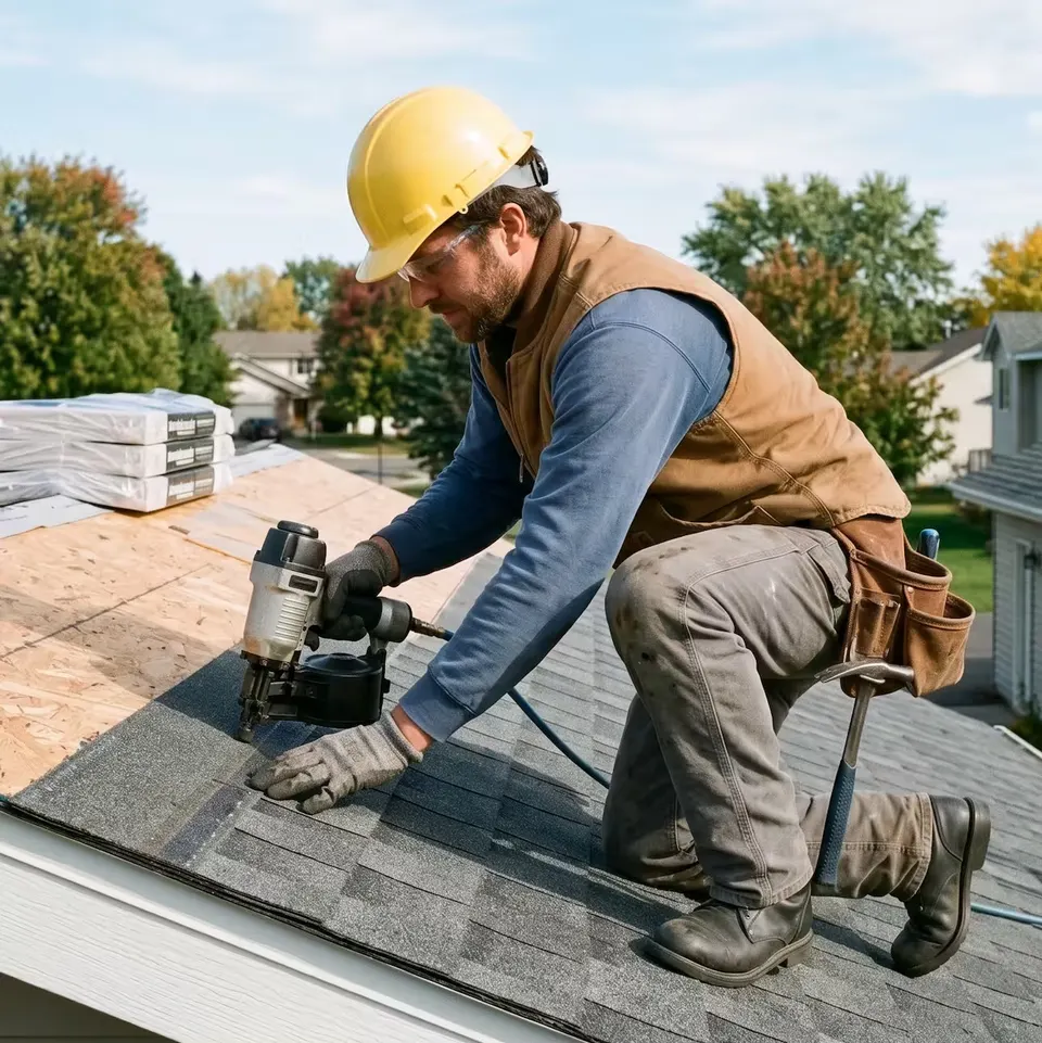 Roofing contractor working on a roof deck